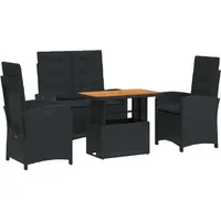 VidaXL 4-tlg. Garten-Essgruppe mit Kissen Schwarz Poly Rattan