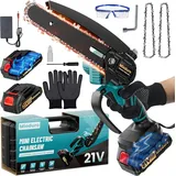 Mini Kettensäge mit Akku 2 x 4000mAh 6 Zoll Mini Elektro Kettensäge mit Automatisches Ölsystem 2 Akkus leistungsstarkem Kupfermotor HandKettensäge für Gartenarbeit Baumschnitt und Holzschneiden