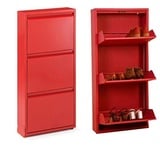 D'CASA Schuhschrank aus Metall, Rot, mit 3 Schubladen, 51 x 16 x 106 cm