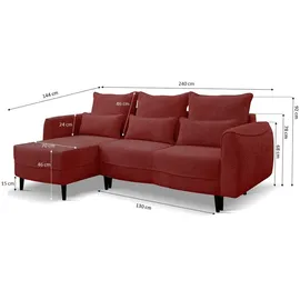 Kaiser Möbel Ecksofa Selio mit Schlaffunktion und Bettzeugcontainer Rotwein Rechts