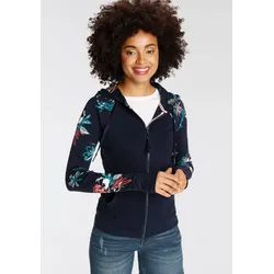 Kapuzensweatjacke, mit blumigem Druck im Hawaii-Look, Gr. 32/34 (XS), marine, , 55269546-32