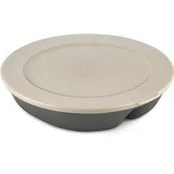 Mikrowellenteller KOZIOL "CONNECT SEPAREE", grau, B:25cm H:5,8cm L:25,5cm, Kunststoff, Holz, Speiseteller, recycelbar + aus biozirkulärem Material, 1,5 Liter