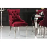 Sitheim-Europe Stuhl CASTLE Eleganter Stuhl rot Samt mit Löwenkopf im Barock Design (1 St), mit Chesterfield Steppung und silbernen Ziernieten veredelt rot