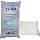 reilo 30x 1kg Citrusduft Luftentfeuchter Granulat, Raumluftentfeuchter im Vliesbeutel, Nachfüllpacks für gängige Entfeuchterboxen, Lufttrockner für Wohnraum, Schlafzimmer, Keller