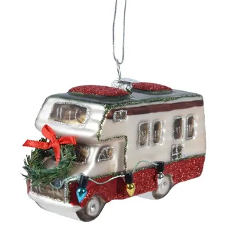 Kaemingk Christbaumschmuck Wohnmobil Glas 11 cm weiß/rot