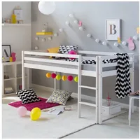 Homestyle4u Hochbett 90x200 Massivholz Kiefer Weiß Spielbett Kinderbett Leiter Rutsche Grau Holz - weiß