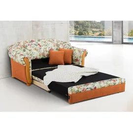 Home Affaire "Milano, Schlafsofa im Landhaus-Stil, bequem, Liegefläche 188/124cm", bunt (terrakotta, geblümt), B:174cm H:87cm T:88cm, Chenille (70% Polyacryl, 30% Polyester) auf Korpus und Zierkissen, Sitz und Rücken im Blumenmuster »Paradise« (100%