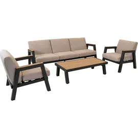Lesli Living Lounge-Set "Manu" Anthrazit/Beige/Holzoptik - Schwarz/Beige/Braun