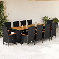 VidaXL 11-tlg. Garten-Essgruppe mit Kissen Schwarz Poly Rattan -