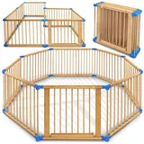 KIDUKU Kiduku® 7,2 Meter Laufgitter Blau Xxl Klappbar Inkl. Tür, Bestehend Aus 8 Elementen, Individuell Formbar Laufstall Absperrgitter