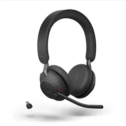 Jabra Evolve2 65 Headset, Stereo, kabellos, Bluetooth, schwarz inkl. Link 380 USB-C & Ladestation, Optimiert für Unified Communication