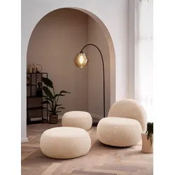 Polsterhocker INOSIGN "Mithras I Lieferzeit nur 2 Wochen, passend zum Sessel Mithras II", beige (creme), B:65cm H:35cm T:65cm, 100% Polyester, Hocker, Bouclé oder Fellimitat, Durchmesser 65 oder 85 cm