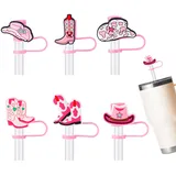 6stk Rosa Cowgirl Strohhalm-Topper für Stanley Cup 30 oz 40 oz, Cowgirl-Stiefel und Hüte Strohhalm-Topper Wiederverwendbare Strohhalm-Abdeckkappen Zubehör Geschenke für Frauen