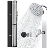 Arebos Solardusche 60 L Solar-Gartendusche mit Handbrause, Thermometer & Fußdusche (Komplett-Set, Silber/schwarz), inkl. Abdeckhaube schwarz|silberfarben