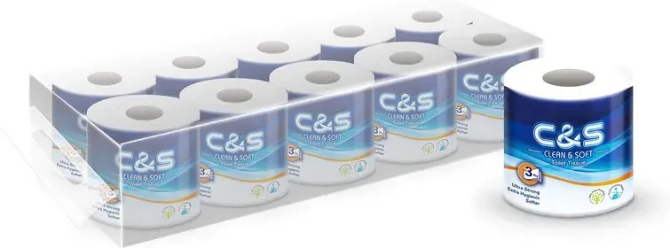 C&S Rollen-Badezimmerpapier, 3-lagig, 140g, 10 Rollen, Weich, Haltbar, Familien-Wirtschaftspackung