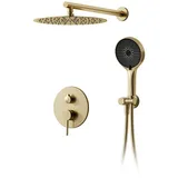 oihpaw Duschsystem,duschsystem Unterputz mit 40 x 40 cm Regendusche,regendusche Unterputz Gebürstetes Gold,selbstreinigende Kreisförmiger Hochdruck Duschkopf,duscharmatur Unterputz Komplettset mit Handbrause