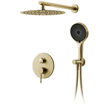 oihpaw Duschsystem,duschsystem Unterputz mit 40 x 40 cm Regendusche,regendusche Unterputz Gebürstetes Gold,selbstreinigende Kreisförmiger Hochdruck Duschkopf,duscharmatur Unterputz Komplettset mit Handbrause