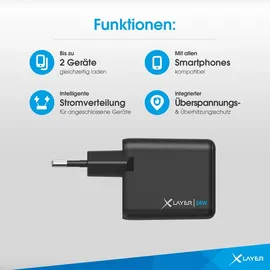 Xlayer 219853 - USB-Ladegerät QC 30 38 W, USB-C/A, Schwarz