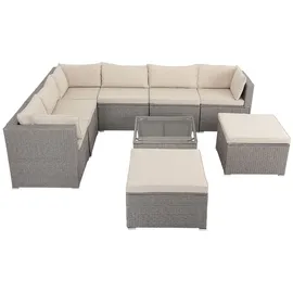 CASARIA Gartenmöbel Set Lounge Möbel für 8 Personen inkl. Auflagen Wetterfest Terrasse Gartentisch Outdoor Sitzkissen Balkon creme/creme - Casaria