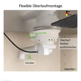 keenberk Spülenablauf Spülen-siebkorbventil 3 1/2 Zoll Ø 114 mm mit Seil-Drehbetätigung