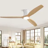 Sofucor 132cm Deckenventilator mit Beleuchtung,Massivholz Deckenventilator mit Licht und Fernbedienung, DC, 3 Farbtemperatur, Timer, 6 Geschwindigkeiten, Sommer Winterbetrieb für Wohnzimmer