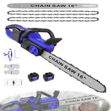 16 Zoll Akku-Kettensäge, Aufgerüstete Bürstenlose Akku-Kettensäge mit 50ml Ölkapazität, 2 Ketten Akku-Kettensäge, Auto-Spannung und Anti-Vibration Elektro-Kettensäge