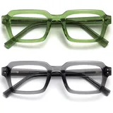 OPULIZE EDG Blaulichtfilter Lesebrille für Damen Herren, Entspiegelt Blendfreie UV400-Schutz Federscharnier Anti-Müdigkeit, Rechteckiger Rahmen, Computerbrillen Gaming, 2er-Pack Grün Grau +1,00