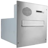 XXL Edelstahl Mauerdurchwurf Briefkasten mit Sprechsieb - Tiefe 39-62 cm - B-242