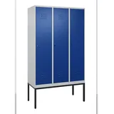 C+P Spind Classic PLUS, Gestell, 3 Abteile, HxBxT 212x120x50cm, Zylinderschloss, Hellgrau/Enzianblau von PROREGAL