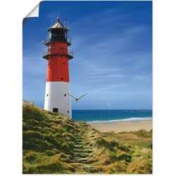 Wandbild ARTLAND "Leuchtturm am Deich", blau (farbe bild(er): blau), B:30cm H:40cm T:0,1cm, Papier, Bilder, als Leinwandbild, Poster, Wandaufkleber in verschied. Größen