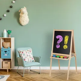 Relaxdays 2 in 1 Kindertafel mit Zubehör Hellbraun,Schwarz