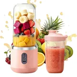 Tragbarer Mixer, 400ml Mixer Smoothie Maker to Go, Portabler Elektrischer Saftpresse, USB Wiederaufladbar Mini Standmixer mit 6-Blatt, Digitalanzeige, 1500mAh, für Shakes, Smoothie (Rosa)