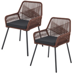 Juskys Rope Gartenstühle Kastos 2er Set - Outdoor Stuhl 150 kg belastbar - Gartenstuhl Braun