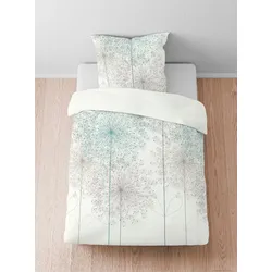 Bettwäsche BIBERNA Gr. 2, blau (aqua), B/L: 155cm x 220cm, Mako-Satin, B/L: 80cm x 80cm, Mako-Satin, 100% Baumwolle, Bettwäsche