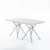 RATTATAN Tisch 158x84 cm aus glasfaserverstärktem Harz, robust, mit Sonnenschirmloch, modernes Design – OLIVER – Hellgrau