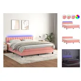 vidaXL Boxspringbett mit Matratze & LED Rosa 180x200 cm Samt