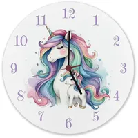 Speecheese Einhorn-Mama mit Kind Wanduhr aus Alu Kinderzimmer Einhorn-Mama