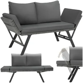 Tectake tectake® Rattan-Loungesofa, 2in1 Funktion, Dicke des Sitzpolsters 7 cm, Loungemöbel, Gartensofas
