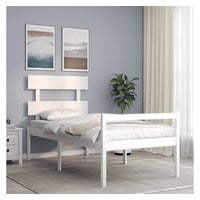 vidaXL Bett Seniorenbett mit Kopfteil 100x200 cm Weiß Massivholz weiß 200 cm x 100 cm