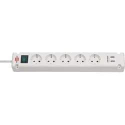Bremounta Steckdosenleiste 5-fach, USB-Ladefunktion, 90° Steckdosen, weiß