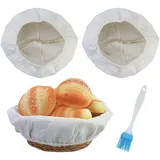 2 Stück Proofing Basket Cloth Liner, Leineneinsatz für Brot Gärkörbchen, Proofing Tuch, Natural Rattan Basket Cover, Brot Proofing Korb Stoff, mit 1 Stück Blauer Silikonbürste(Korb nicht enthalten)