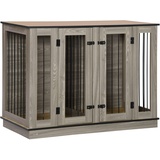 PawHut Tierkäfig Hundehütte mit herausnehmbarem Trennwand Hundebox Hundekäfig Haustierkäfig innen Dunkelwalnuss+Eiche 120 x 60 x 88,5 cm