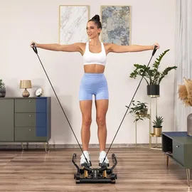 gymtek Stepper, Drehstepper mit Haltegriffen & Expanderbänder - mit LCD-Bildschirm, Schrittzähler und Kalorienzähler - Fitness, Pilates, Workout (Gold)