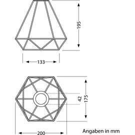 ledscom.de Käfig-Leuchte, schwarz mit Hanf, 200mm Ø, Hanfkabel LEKA, Stecker, Schalter und E27 Fassung, 3 m