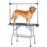 PawHut Trimmtisch Tierpflegetisch Schertisch Pflegetisch mit Unterkorb für Hunde höhenverstellbar klappbar Edelstahl Metall Blau 107 x 60 x 170 cm