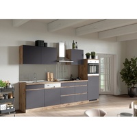 Held Möbel Küchenzeile Turin 300 cm Graphit-Wotaneiche mit E-Geräten