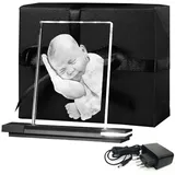 LOOXIS Personalisiertes Laser-Foto vom eigenen Bild in Flachglas gelasert mit Wunschgravur - 130 x 90 x 8 mm, inkl Leuchtsockel – Geschenkidee Männer, Frauen, Hochzeitstag, Geburtstag – S Hochformat