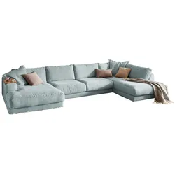 KAWOLA Sofa MADELINE Wohnlandschaft U-Form Cord hellblau Longchair links
