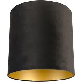 QAZQA Velour Lampenschirm schwarz 40/40/40 mit goldener Innenseite