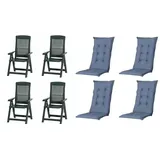 PROGARDEN Tampa Klappsessel 60 x 61 x 109 cm grün 4 St. inkl. 4 x Auflagen kobalt